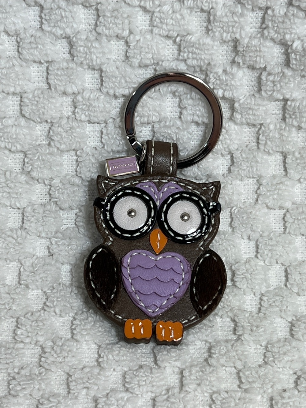 Coach Brown & Purple Owl Keychain With Glasses